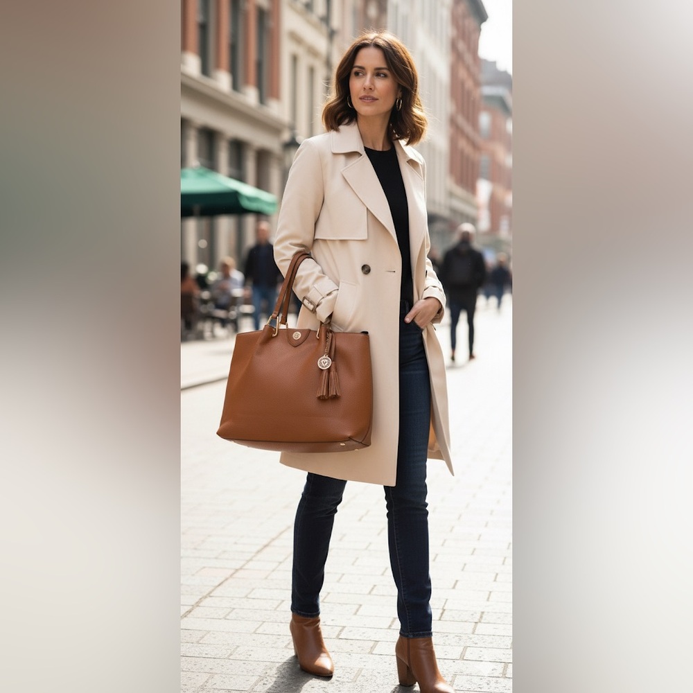 Anne Klein Tan Tote with Gold Accents